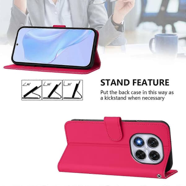 PU-deksel i solid farge for Redmi Note 14 Pro 5G / 14 Pro+ 5G Rose Red
