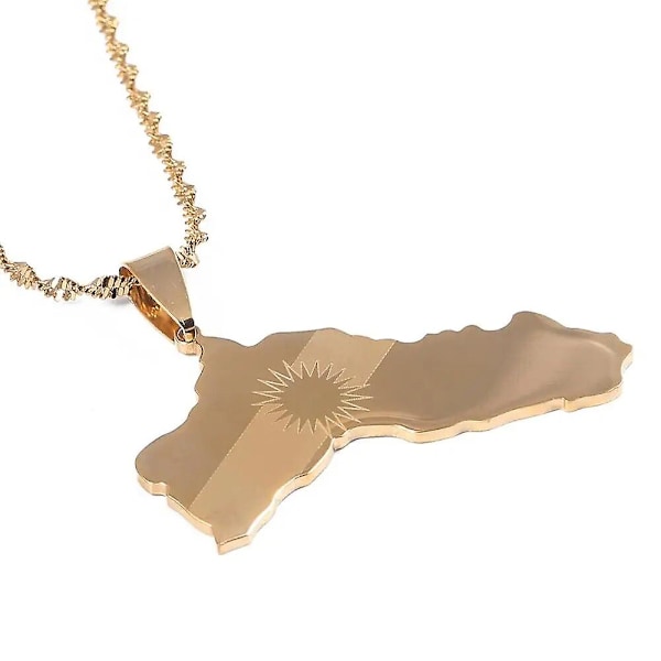 Kurdistan kort halskæde i rustfrit stål, guld, trendy kæde vedhæng med kurdisk flag kort