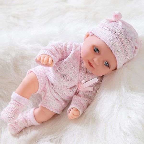 Docka Flicka Mjuk Helkroppsleksak Modell Baby Reborn Baby Doll Vinyl Toddler Med Stora Ögon Hatt Realistisk Baby Toy Barn Present