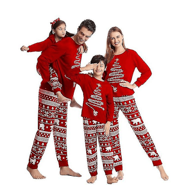 Julpyjamas Familj Pyjamas Set Tryckt Topp Och Rutiga Byxor Nattkläder Children 3T