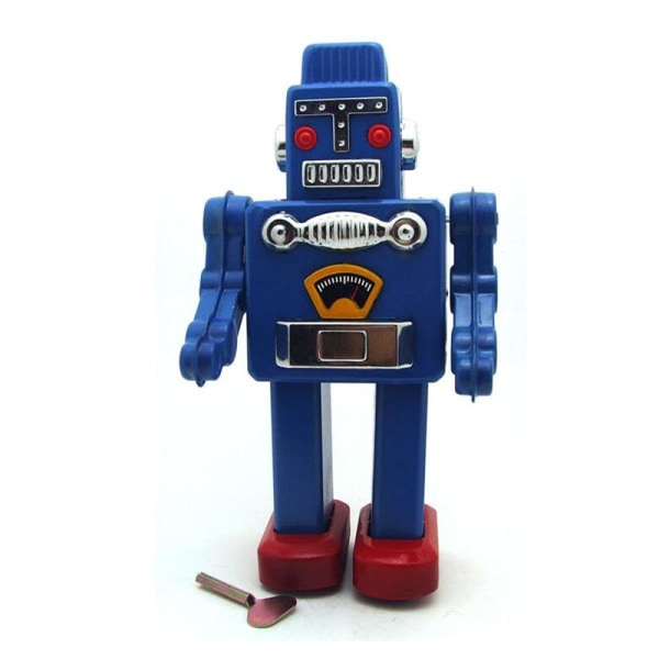 Retro Retro Robotleksak Klassisk Clockwork Trend Robotmodell Plåt Robotsamling Leksak Vuxenkollektion Present 13x9x23cm | Valsade leksaker (blå)