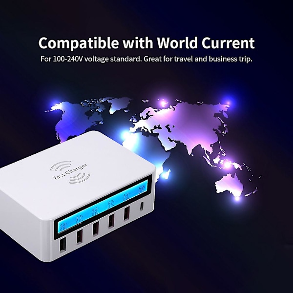 Älykäs latausasema 6 portilla LCD USB-lataustelakka Langaton laturi yleisellä yhteensopivuudella Latausasema perhe- ja toimistokäyttöön