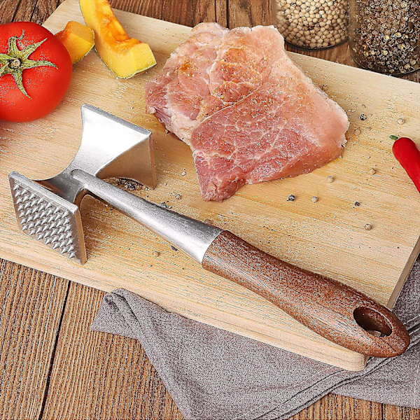 Kjøttmørner, Kjøtthammer, Kraftig Steakhammer med Trehåndtak og Matvaregodkjent Sink Legering, 2 I 1 Kjøttklubbe