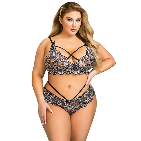 Plus Size Damer Sexiga Underkläder Set BH Briefs Set Underkläder Grey 3XL