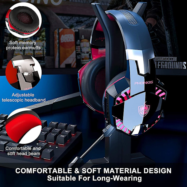 Trådløse Bluetooth-hovedtelefoner med mikrofon, PS4 Gaming Headset til PC, Xbox One, Ps5