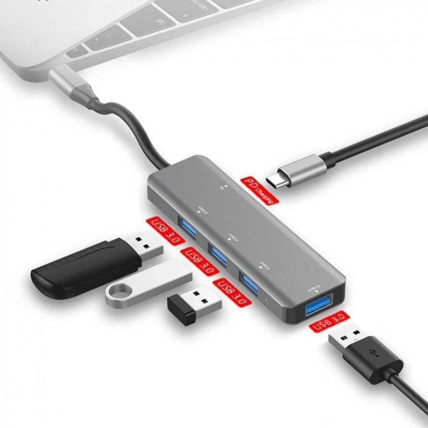 i 1 Typ C Hub Till USB3.0*4+PD Smart USB Hub Multi-Port Adapter - 3654657660086