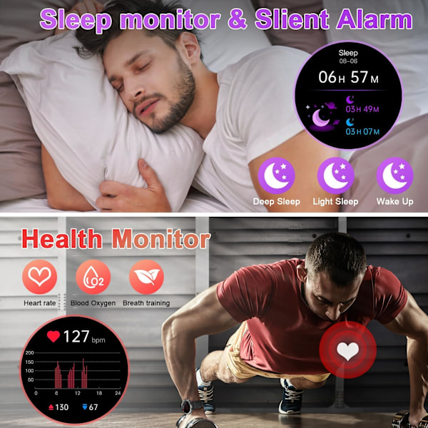 Smartklokke for menn med samtaler - Vanntett Bluetooth, liten
