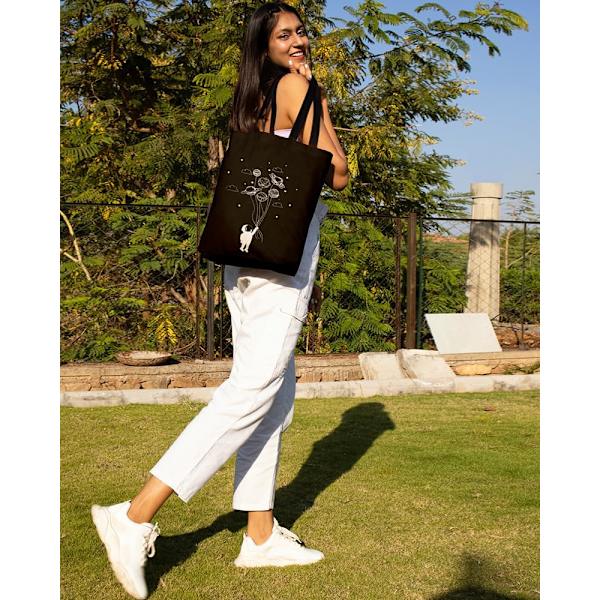 EcoRight 100% Økologisk Canvas Tote Bag med Lynlås, Miljøvenlige Små Tote Bags til Kvinder til Rejser, Strand & Shopping Fly Me to Space