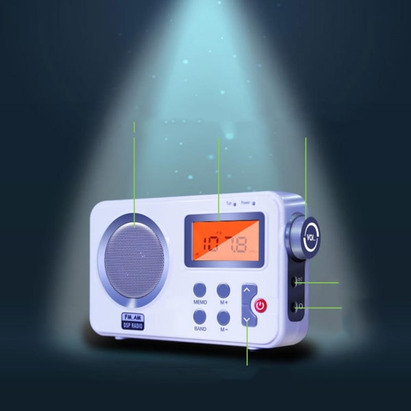 Bärbar radio AmFmLCDE Display Stora högtalarhörlurar för hemmakontoret Colourful