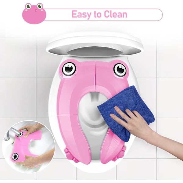 Resetoalettsits, Babystoalettsits, Hopfällbar Toalettsits för Barn, Toalettsits för Barn, Hopfällbar Resetoalettsits med 1 Bärväska, Rosa Groda