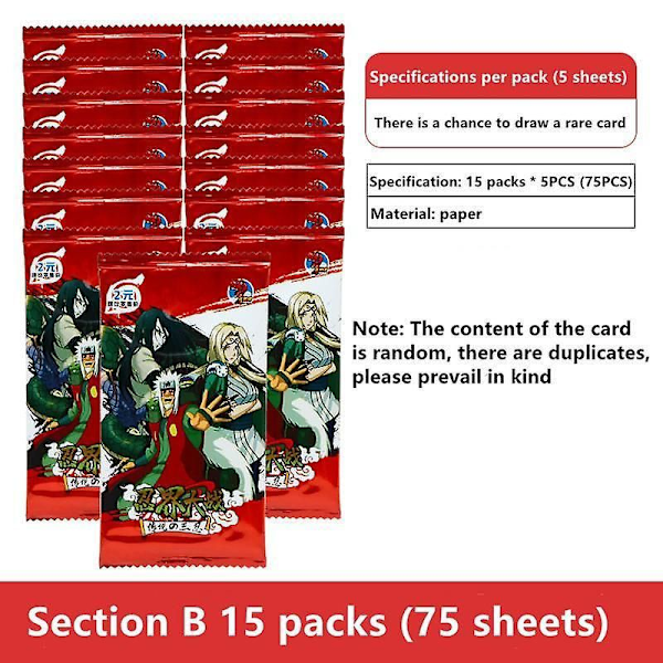 Naruto-pelikortit japanilainen sarjakuva Schoolmaster-sarja Ssp-kortti Uchiha Sasuke Ninja War R Lasten lelut H 15PACK 75PCS