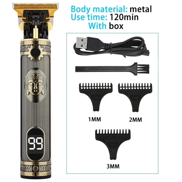 2023 Vintage Body T9 sladdlös elektrisk rakapparat Hårklippningsmaskin för man hårklippare Barber skäggtrimmer USB Metal Buddha LCD