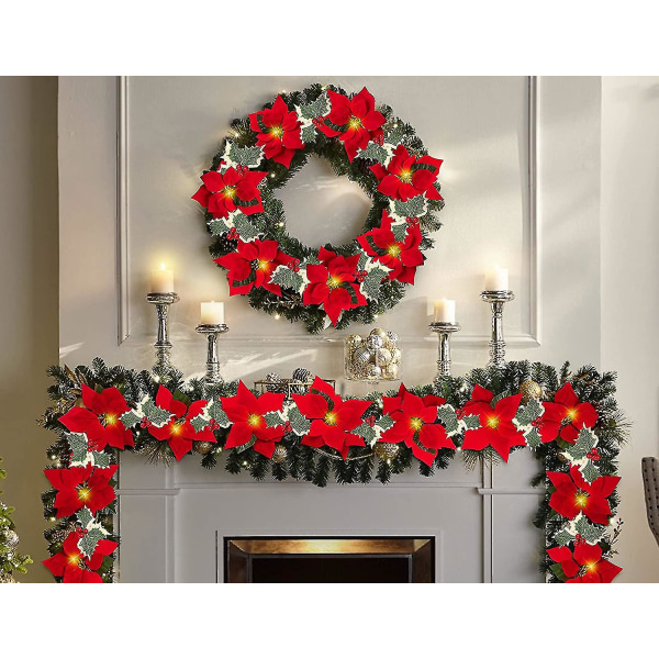 Julstjärna Jul Blommor dekorationer Garland String Lights, Xmas Tree konstgjorda prydnader 1PCS