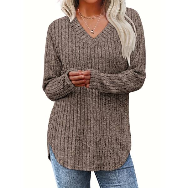 Tvådelat set för dammode - höst/vinter långärmad basic lös elegant V-ringning L Blandade färger