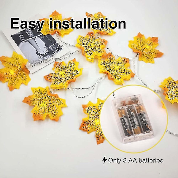 Høstdekorasjonslys 20 LED 3m Lyslenke For Vegg- og Hjemmeinnredning Yellow