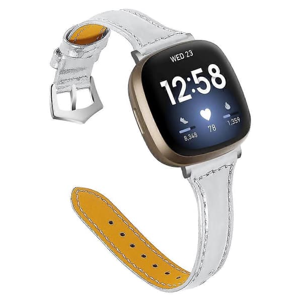 Ægte koskindslæder urrem til Fitbit Versa 4/Sense 2, 20 mm slank urrem - Grå Multicolor Bright Silver