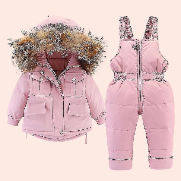 Baby dunjacka och dunbyxor 2st, flickor pojkar vinterkappa med huva barn skiddräkter Pink 100cm