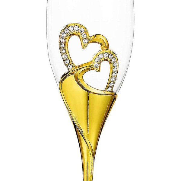 2st 200ml Bröllop Champagne Glas Set Hjärtan Guld Rostat flöjt Vinglas Bägare Festälskare Jubileum Alla hjärtans dag present