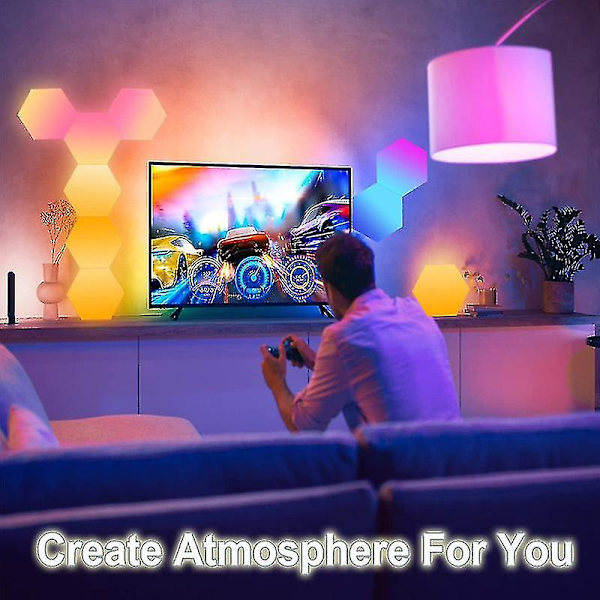Smart App-styrd hexagonal honeycomb-lampa med musikrytm 6pcs