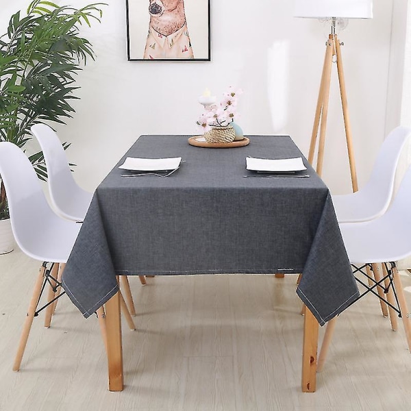 Dekorativ bordsduk rektangulär bordsduk matbordsöverdrag enfärgad bordsduk i bomullslinne Dark Gray 130x200cm