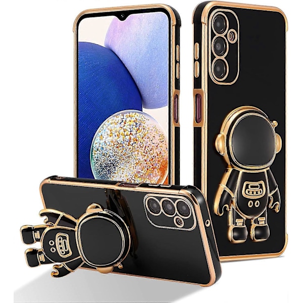 Mobilskal Kompatibelt med Samsung Galaxy A55 5G, Sött 6D Astronautskal med Ställfunktion, Slimmad Mjuk TPU Fyrhörns Stötsäkert Skydd Black