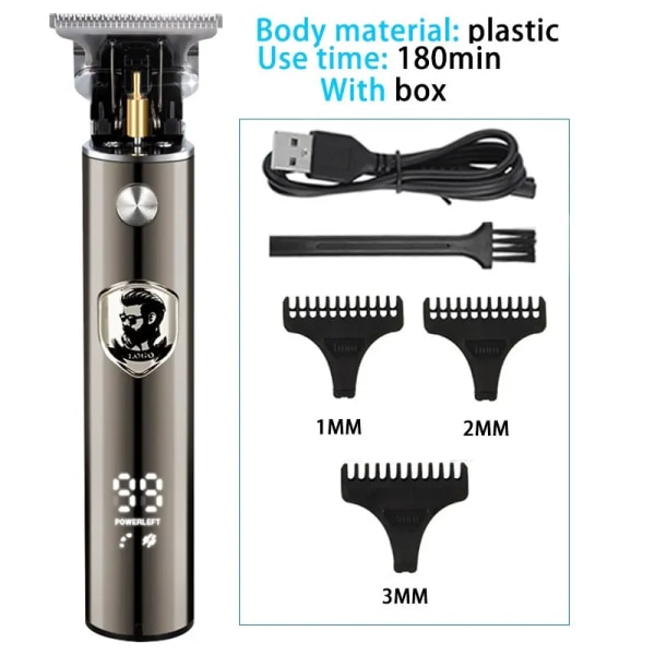 2023 Vintage Body T9 sladdlös elektrisk rakapparat Hårklippningsmaskin för man hårklippare Barber skäggtrimmer USB Plastic man LCD4