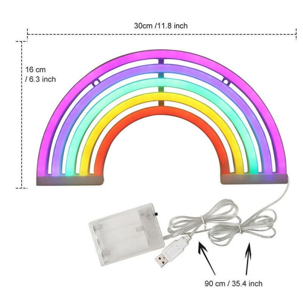 Färgglad regnbåge, neon, LED, ljuspanel, vägglampa, barnrum.