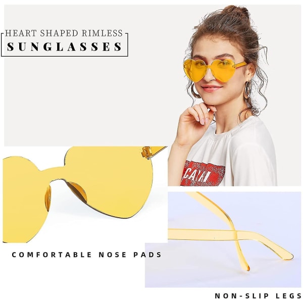 2-pack båglösa hjärtformade solglasögon kvinnor One Piece Transparenta trendiga kärleksglasögon Yellow- Yellow