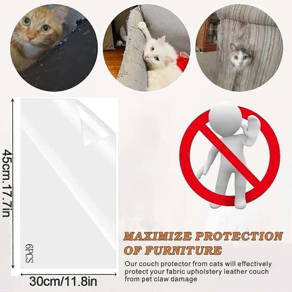 6-pack Repskydd Soffa Katt, 45 cm x 30 cm, Transparent Kattskydds Möbel