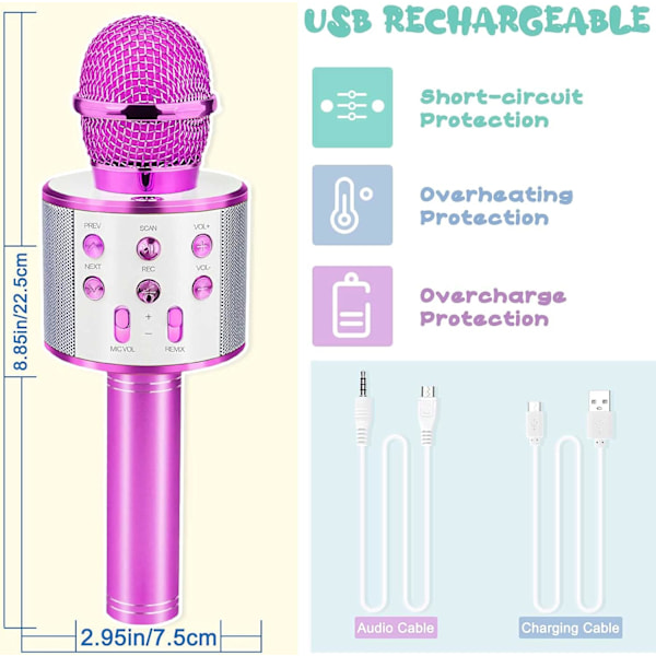 Pink Karaoke Mikrofon med Bluetooth Syngende Legetøj til Piger Fødselsdagsgaver til 9 10 11 12 År Gamle Børn Julegave