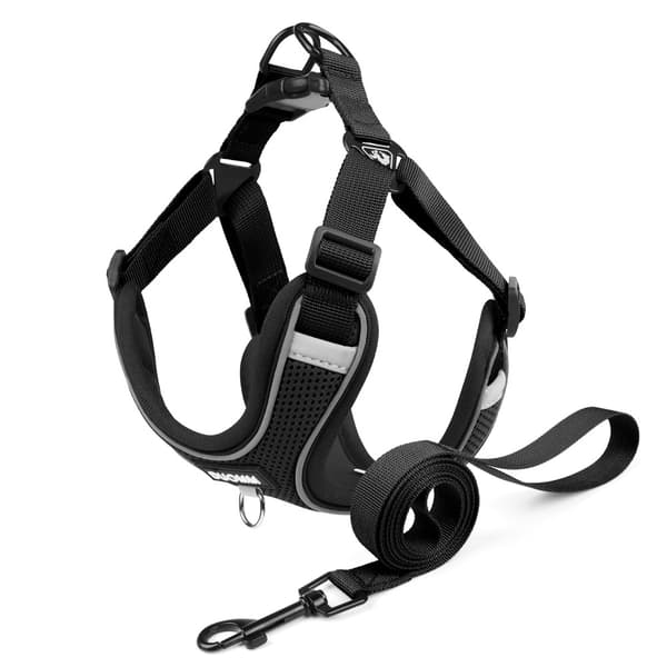 Step-In Hundesele og Snor Sæt, Åndbart Mesh Reflekterende Black XS