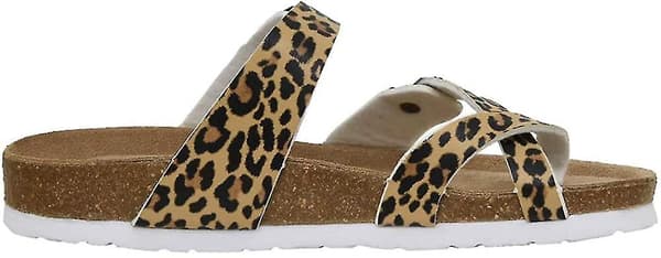 Damtofflor med glidsula, korkfotbädd, justerbara Leopard 40