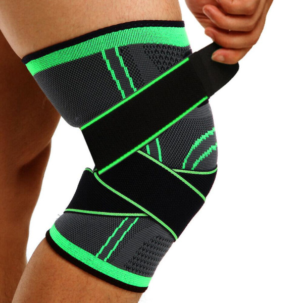 2st Koppar Knä Sleeve Kompressionsbrace Patella Support Stabilizer Sports Gym Led Green XL