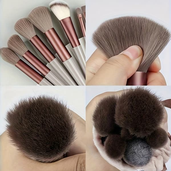 13-delars sminkborstset + 2 svampar, för ögon, foundation, concealer