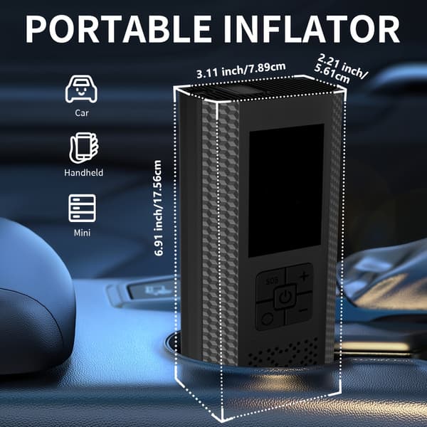150PSI Portabel Luftkompressor med Däcktrycksmätare & LED-Display - 3X Snabbare One-Touch Smart Trådlös Däckpump, USB-driven 【Sort】