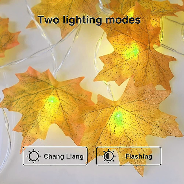 Høstdekorasjonslys 20 LED 3m Lyslenke For Vegg- og Hjemmeinnredning Yellow