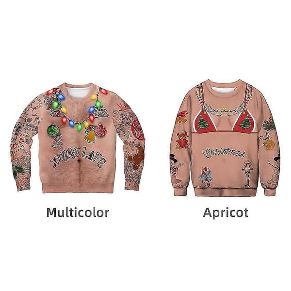 Xmas Dame Herre Grim Jule Sweater Sweatshirt Pullover Jumper Toppe Tunika Multicolor L
