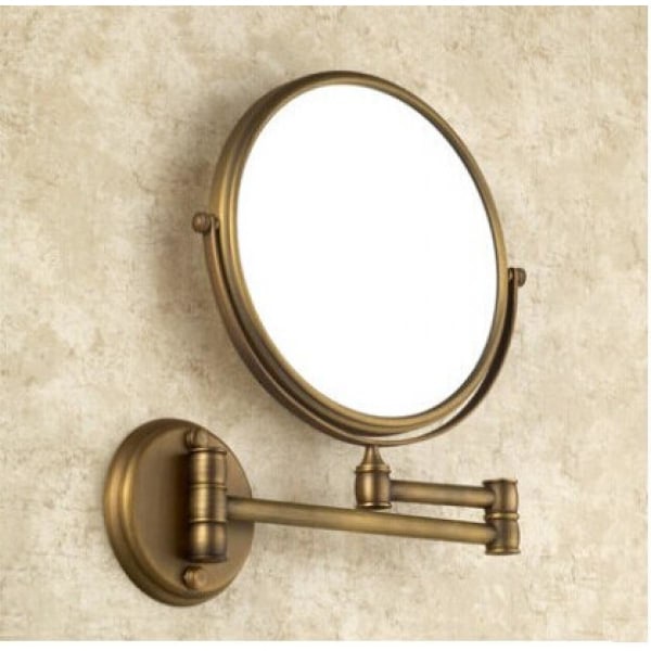 Antik brons och mässing väggmonterad sminkspegel 8 tums badrumsspegel, retro dekorativ sminkspegel