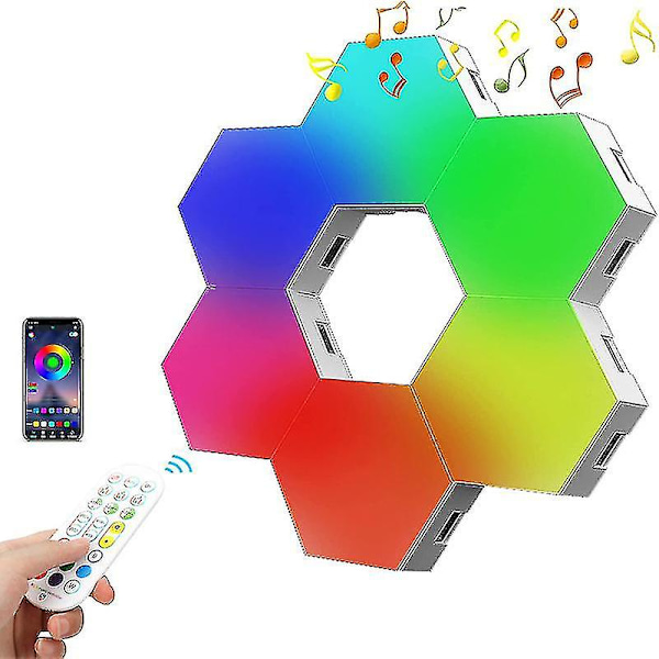 Smart App-styrd hexagonal honeycomb-lampa med musikrytm 6pcs