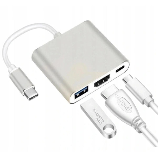 USB C -sovitin HDMI+USB 3.0+PD Hub 4K MacBook 3 in 1, JL1754
