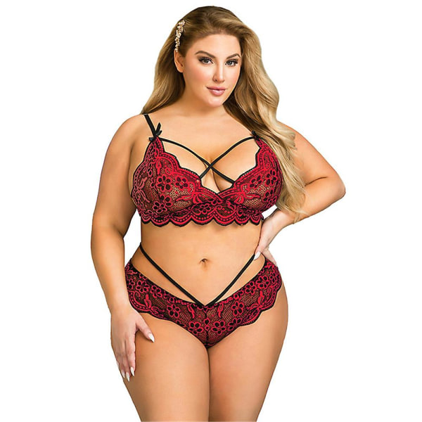 Plus Size Damer Sexiga Underkläder Set BH Briefs Set Underkläder Red 2XL