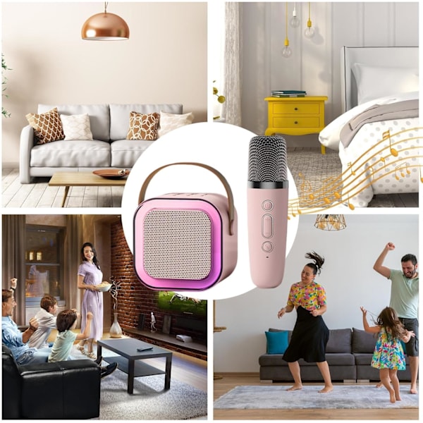 Trådlös Karaoke-maskin, liten högtalare med mikrofon för hem och utomhusbruk Pink simple wheat