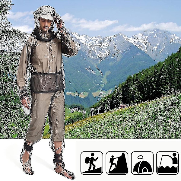 Myggdräkt för utomhusbruk - 4-delars set, insektsavvisande kläder för män och kvinnor, skydd mot flugor och knott