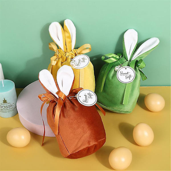 1/5 st Påsk Sammetspresentpåse Morot Sammet Smyckeskorg Godispåsar Med Dragsko För Festdekorationer Kakor Snacks Rabbit green 5pcs