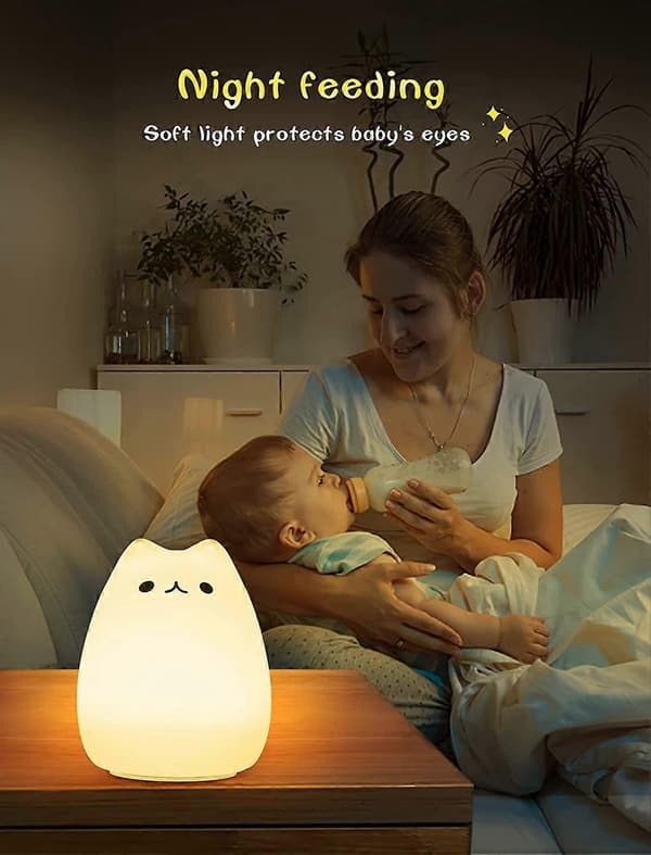 Natlampe Kat til Børn, 7 Farver, med Batteri