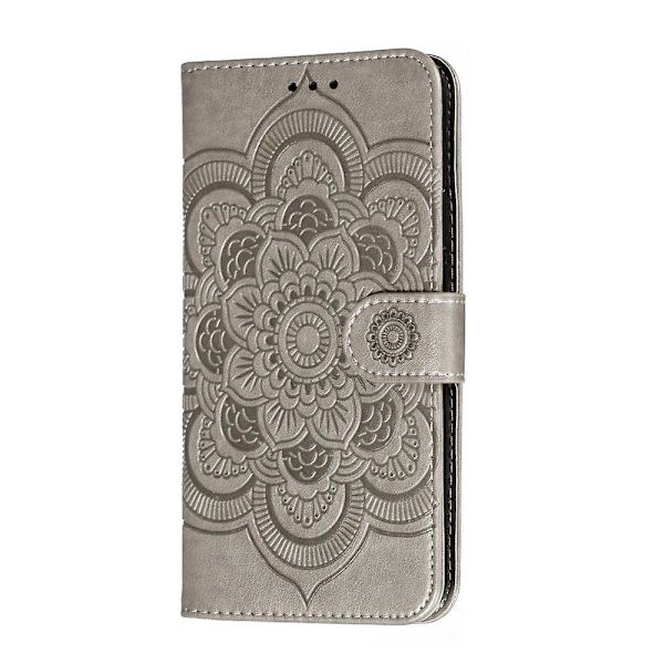 Grått Sol Mandala Blommönster PU-fodral för Din Apple Iphone Xs Max 6,5 Tum (2019)