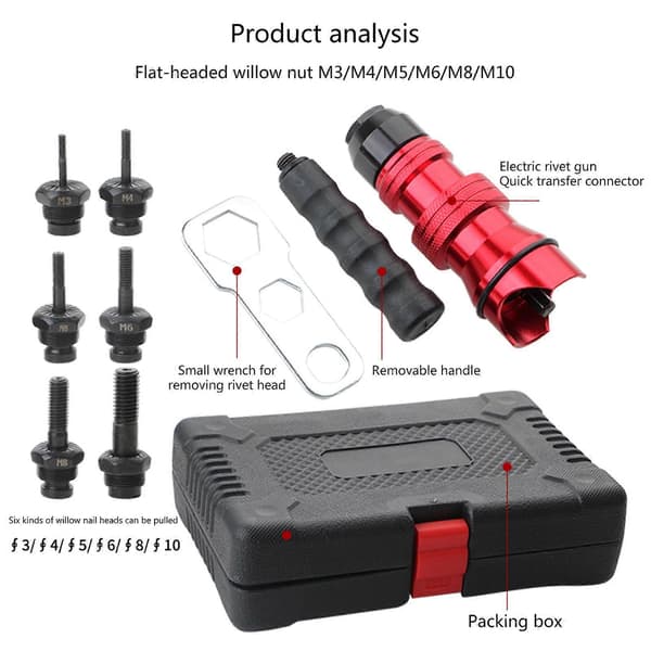 Elektriska nitpistoler Nitmutterpistoler Elektriska nitmutterpistoler Adapter M3-M10 Manuell nitpistol Elektrisk borrnitning black box