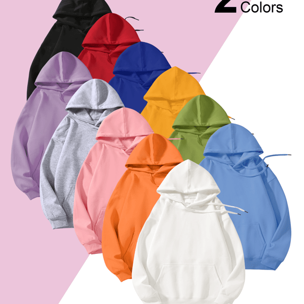 Tilfældig 2 stk. Hættetrøje til kvinder Langærmet pullover med lommer Mixed Color M