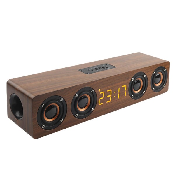 Bärbar trä Soundbar Bluetooth högtalare Subwoofer LED Internetradio Digital väckarklocka | bärbar högtalare (brun)