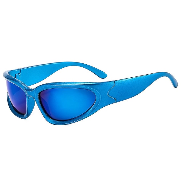 Mode Wrap Around Cyber ​​Y2k Solglasögon Kvinnor Silver Ovala nyanser Sport Cykling Solglasögon Estetiska Glasögon För män Utomhus Blue Blue